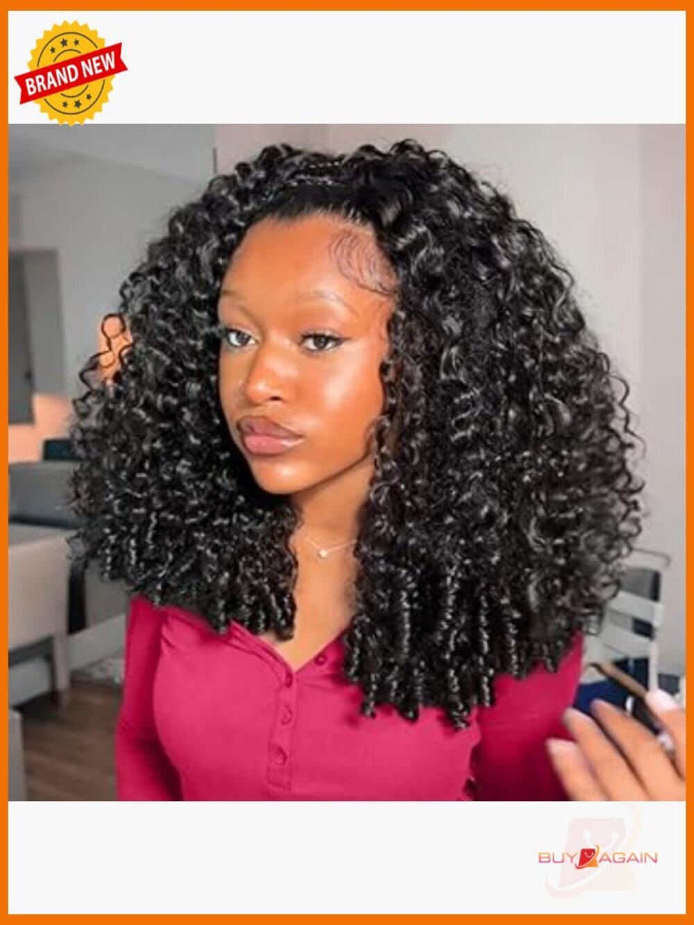 Burmese Curly Half Wig Human Hair 20 Inch 200% Density Glueless Drawstring